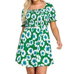 NEW HAUTE FOX smocked babydoll dress in emerald